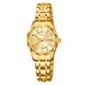 Montre à quartz dorée pour hommes et femmes avec affichage de la date et lunette - Boîtier doré cadran doré - femme