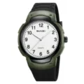 SKMEI men quartz watch big dial sports waterproof wristwatch with black rubber strap - Army Green White Dial - Arabic Numerals