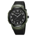 SKMEI men's big dial quartz watch with black dial, green bezel and comfortable rubber strap. - Army Green Black Dial - Arabic Numerals