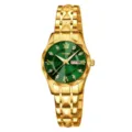 Montre quartz dorée pour femme avec cadran vert, bracelet en acier inoxydable et calendrier. - Boîtier or avec cadran vert - Femme