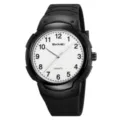 Stylish black quartz watch for men featuring a white dial, large face, and durable rubber strap. - Black White Face - Number Scale