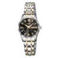 Montre quartz minimaliste SKMEI pour femme, bracelet bicolore élégant, cadran noir classique. - Boîtier argent et or avec cadran noir - Femme