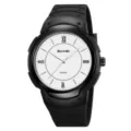 SKMEI men quartz watch big dial black silicone strap white face fashion sports timepiece - Black White Dial - Roman Numerals