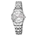 Montre quartz élégante en acier inoxydable argenté avec index cristaux et bracelet métal texturé. - Boîtier argent et cadran argenté - Femme