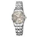 Montre quartz en acier inoxydable argente avec index cristaux et affichage jour-date. - Boîtier argent avec cadran gris - Femme