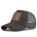 Casquette de baseball en mesh pour homme avec patch en cuir motif pin, trucker respirante. - Réglable / Gris Foncé (CM813-5)