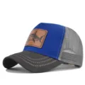 Gorra de beisbol de malla azul gris parche de cuero de tiburon verano gorra transpirable - Ajustable / Gris Oscuro/Azul Bordado