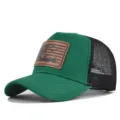 Green mesh trucker hat with brown leather hunting patch for outdoor sports and sun - Adjustable / CM816-8 Green