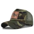 Gorra de camionero de malla de camuflaje con parche de cuero de tiburón para verano y deporte. - Ajustable / Camuflaje Caqui