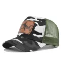 Gorra trucker de malla de camuflaje con parche de cuero de tiburón, gorra de béisbol de verano. - Ajustable / Camuflaje blanco