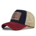 Men Women Hunting Leather Patch Trucker Hat Summer Breathable Mesh Baseball Cap Outdoor - Adjustable / CM816-11 Wine Red & Navy Blue