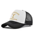 Classic black and white trucker hat with Yellowstone Dutton Ranch printed front design. - Adjustable / Black & White