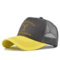 Classic Yellowstone Dutton Ranch trucker cap with grey front, yellow brim and mesh back. - Adjustable / Yellow/Gray