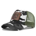 Camo mesh baseball hat with brown fishing leather patch, breathable trucker cap for summer outdoor. - Adjustable / CM817-16 White Camouflage