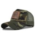 Tarnfarben Trucker Cap mit Lederpatch, atmungsaktive Baseballcap mit Netz für Sommer. - Verstellbar / Khaki Tarnmuster