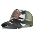 Camo trucker hat with brown leather hunting patch and breathable mesh back panel. - Adjustable / CM816-16 White Camouflage
