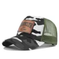 Camouflage mesh trucker hat with Brooklyn leather patch, breathable summer baseball cap for men. - White Camouflage