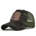 Camo mesh baseball cap with brown leather hunting patch, breathable outdoor trucker hat. - Adjustable / CM816-17 Gray Camouflage