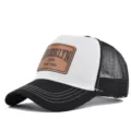 Casual black and white mesh baseball cap with stylish Brooklyn leather patch for summer. - Black & White