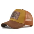 Adjustable hunting mesh baseball cap with stylish faux leather flag patch for summer outdoor. - Adjustable / CM816-20 Light Coffee & Caramel