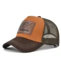 Hunting leather patch mesh baseball cap summer breathable trucker hat for outdoor sports. - Adjustable / CM816-29 Coffee & Caramel