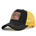 Summer mesh baseball cap with black front, yellow back and vintage Brooklyn leather patch. - Black with Yellow Mesh