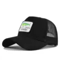 Black mesh trucker hat with embroidered mahi fish patch, breathable summer casual cap. - Adjustable / Black