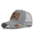 Classic gray mesh trucker baseball hat with outdoor deer leather patch for summer sun protection - Adjustable / Light Gray (CM802-6)