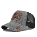 Classic grey trucker hat with breathable mesh back, outdoor deer leather patch for summer sun. - Adjustable / Heather Gray Black Mesh (CM802-7)