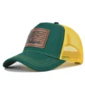 Green yellow hunting leather patch mesh baseball cap summer sun protection trucker hat detail - Adjustable / CM816-42 Green Yellow Mesh