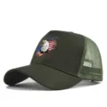 Dark green trucker hat with American eagle graphic mesh back unisex casual breathable sun cap - Adjustable / Army Green (CP729-4)