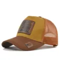 Zomer mesh honkbalpet met leren patch, ademende truckerpet voor heren en dames. - Lichte Koffie Karamel Gaas
