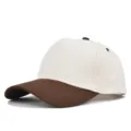 Dettagli del berretto da baseball bicolore a 5 pannelli con visiera curva e fori di ventilazione. - Regolabile / Caffè