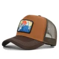 Braune Trucker Cap mit Mesh-Rücken und Berg-Sonne-Patch Vintage Baseball Cap Sommer - Verstellbar / Kaffee & Braun