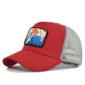 Rote Mesh-Baseballcap mit Berg-Aufnäher, atmungsaktive Trucker Cap für den Sommer. - Verstellbar / Rot