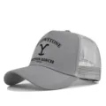Grey Yellowstone print trucker hat breathable mesh baseball cap casual couple sun hat - Adjustable / Light Gray