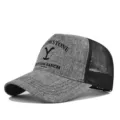 Grey trucker hat with Yellowstone Dutton Ranch print, breathable mesh back, casual cap. - Adjustable / Marl Grey