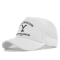White mesh baseball cap with Yellowstone Dutton Ranch printed logo, breathable summer hat. - Adjustable / White