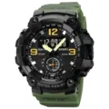 Men tactical sports watch dual display waterproof military wristwatch with silicone strap - Army Green