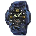 Blue camo dual display sports watch with waterproof design, LED light, and stopwatch functions. - Blue Camouflage