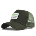 Green mesh trucker hat with fish patch, breathable summer baseball cap for outdoor fishing. - Adjustable / Army Green
