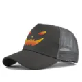 Halloween printed baseball cap with breathable mesh back and spooky pumpkin face for adults. - Dark Gray
