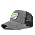 Grey mesh baseball cap with mahi-fish embroidery patch, breathable trucker hat for summer. - Adjustable / Heather Gray Black Mesh