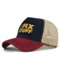 Unisex colorblock mesh trucker hoed met grappige print, ademende zonnehoed casual. - Verstelbaar / Wijnrood met Marine
