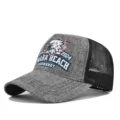 Classic grey trucker hat with eagle print and mesh back, breathable casual cap for men and women. - Adjustable / Heather Gray & Black Mesh (CP713-7)