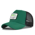 Green black mesh trucker hat with fish patch, breathable summer casual snapback cap. - Adjustable / Green