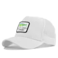 White mesh baseball cap featuring a mahi-mahi fish woven patch for summer sun protection. - Adjustable / White