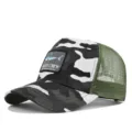 Tarnfarben Trucker Cap mit gesticktem Haifisch Patch und atmungsaktivem gruenem Netz. - CM715-16 Weiß-Camouflage / Verstellbar