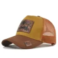 Outdoor mesh trucker hat with leather patch, casual deer mountain baseball cap for summer. - Adjustable / Light Coffee Caramel Light Coffee Mesh (CM802-18)