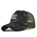 Camouflage Mesh Baseball Cap mit Haifisch besticktem Patch fuer Angeln und Sommer. - CM715-17 Grau-Camouflage / Verstellbar